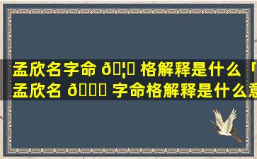 孟欣名字命 🦅 格解释是什么「孟欣名 🐋 字命格解释是什么意思」